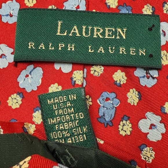 LAUREN RALPH LAUREN Red Floral Tie Designer Mens Silk Necktie Preppy Flowers - Picture 7 of 8